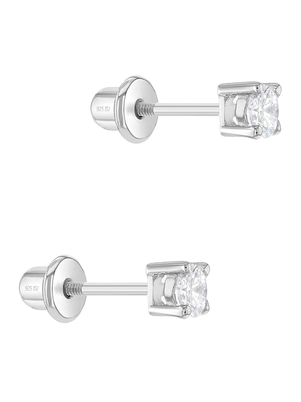 925 Sterling Silver CZ Tiny Round Screw Back Earrings for Toddlers 3mm, Toddler Girl's, Size: One Size
